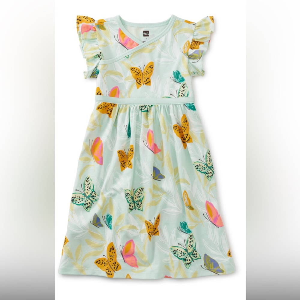 Tea Collection wrap neck dress color Mariposa and Flora size 12